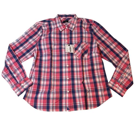 UNTUCKit Plaid Button Down Shirt Red Navy Cotton Size 12 NWT - Picture 2 of 5